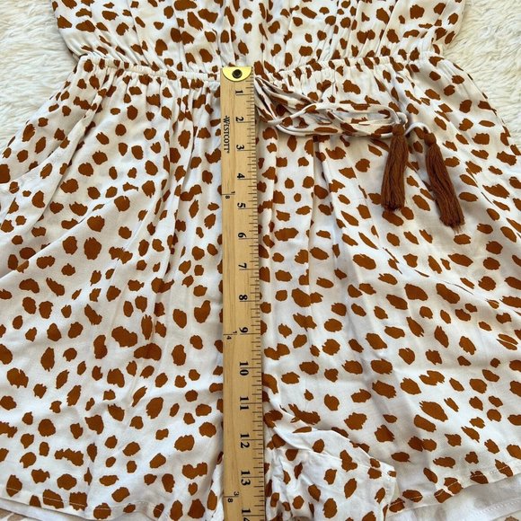 KOri America Romper Small Animal Print Drawstring Waist Pocket Boho Ruffle 15348 - Picture 11 of 13